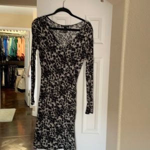 INC black/white faux wrap animal print dress